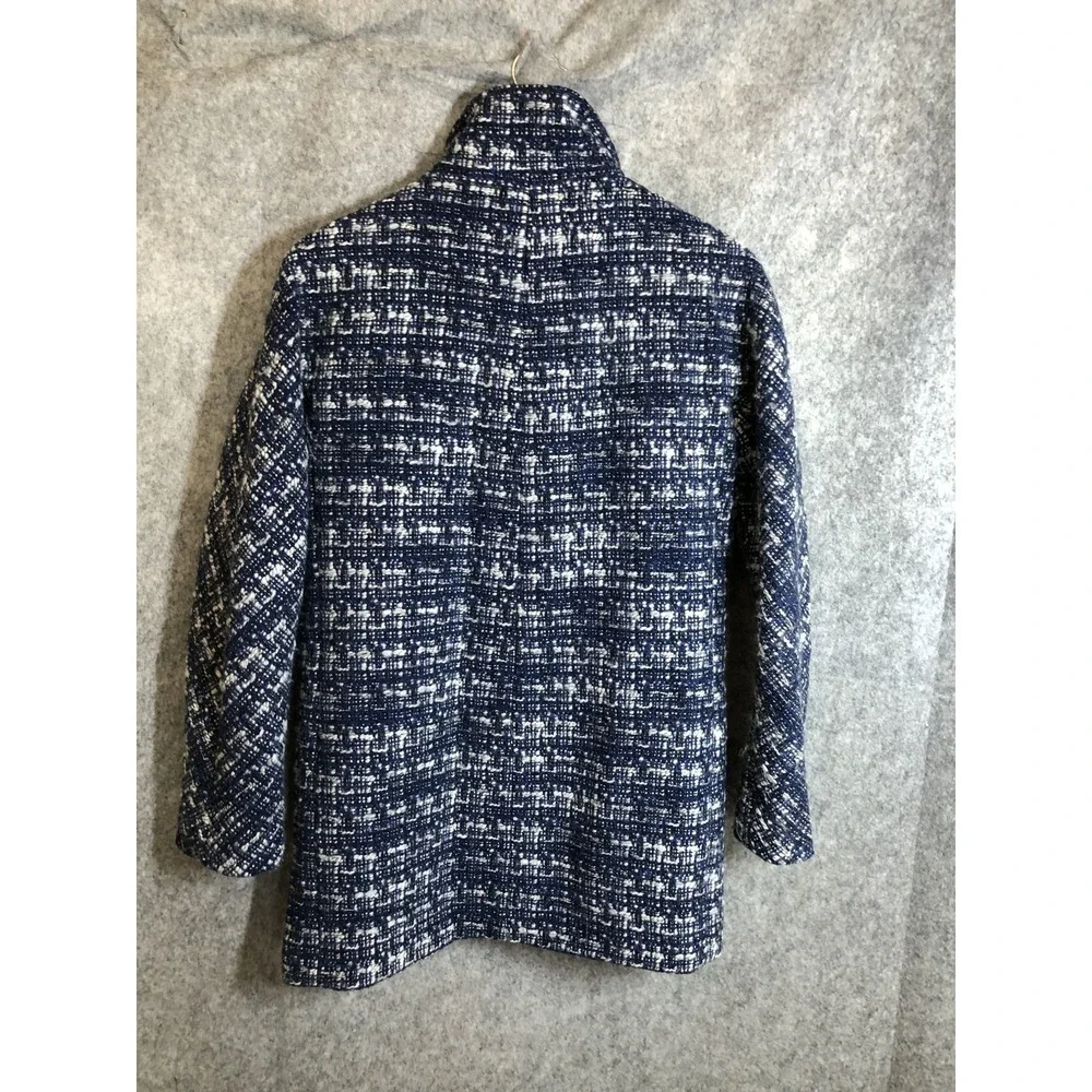 J Crew Jacket Womens 0 Blue White Wool Blend Mock Neck Tweed Bouclé Coat Lined